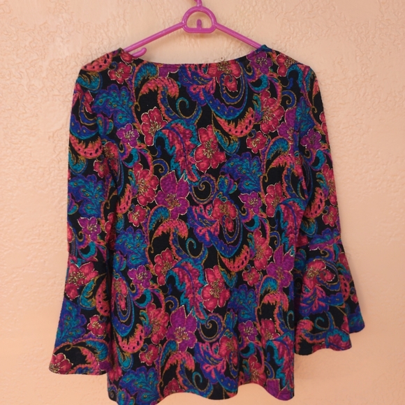 MSK Colorful Multi-Color Paisley Blouse Size L w/ Bell Sleeves - Picture 6 of 10